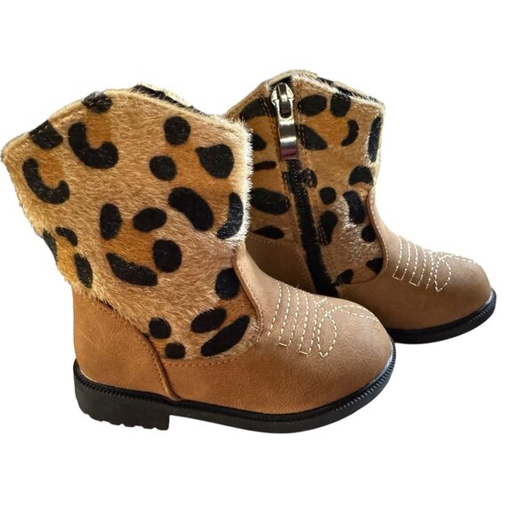 Toddler Girls Cozy Cub Leopard Faux Cow‎ Fur Cowboy Boots Size 4.5 NWB - Picture 5 of 9